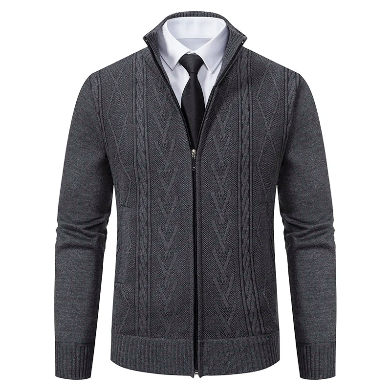 2024 Autumn and Winter new cashmere padded warm casual men's knitted sweater coat