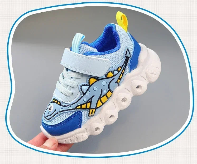 LED Light-Up Kids Sneakers – Breathable Mesh Cartoon Shoes for Boys & Girls