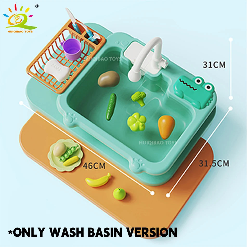 Kids Electric Dishwasher Toy with Kitchen Sink, Pretend Play Dish Washing Set, Educational Role Play Kitchen Toy for Children