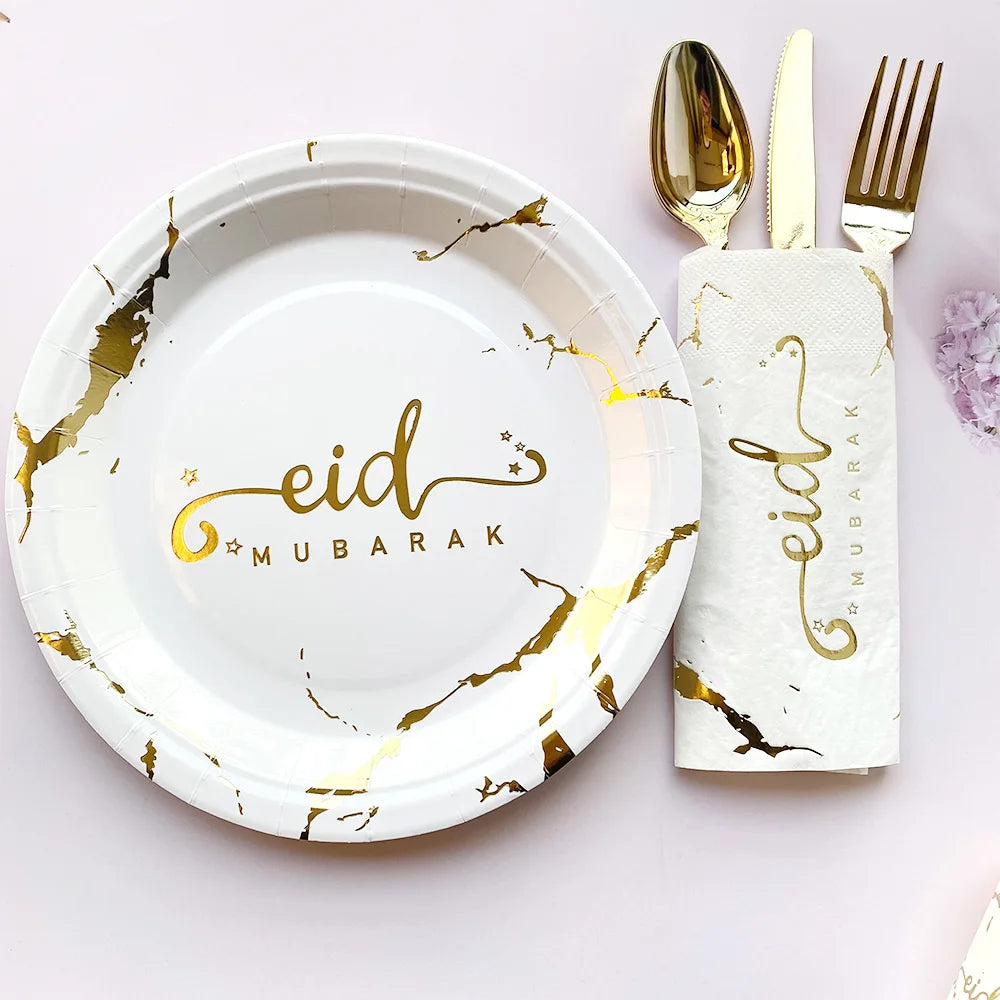 Ramadan Decoration 2025 Disposable Tableware Eid Mubarak Paper Plates Cups Ramadan Kareem Decor Islam Muslim Eid al-Fitr Party