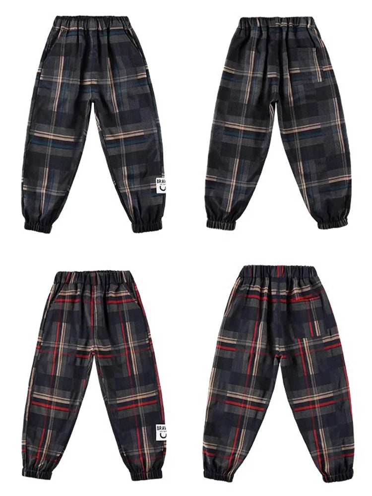 Boys' Cotton Plaid Pants – Casual Loose Fit Trousers for Kids & Teens (Spring/Autumn)