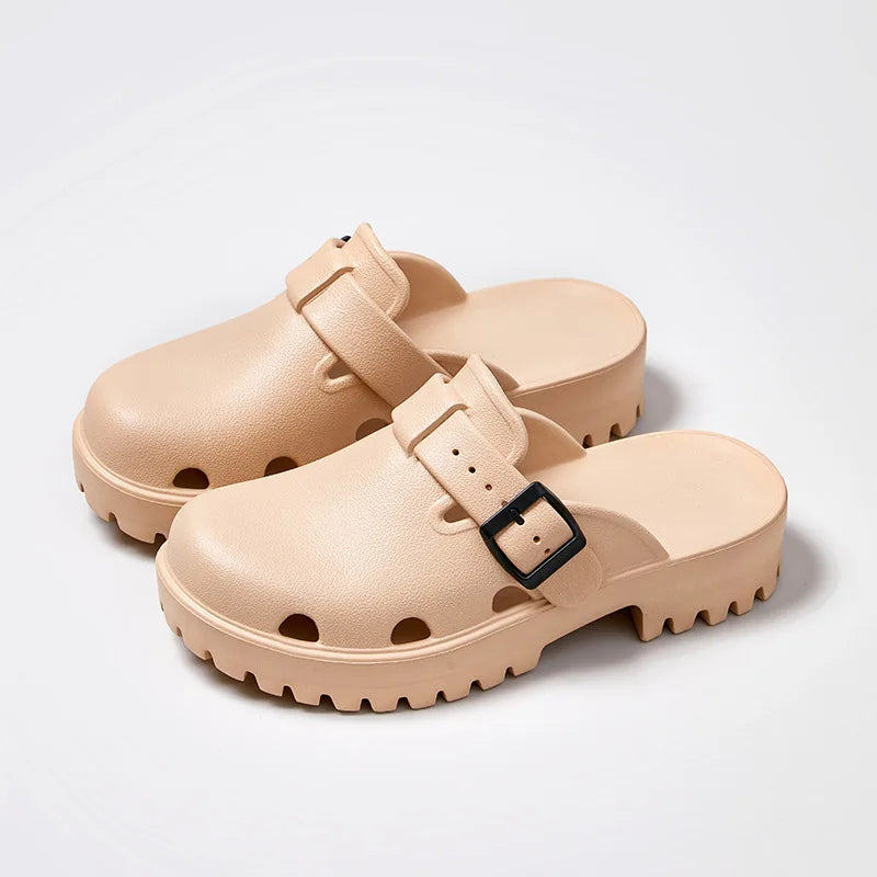 Women's Platform Clog Sandals with Buckle Strap