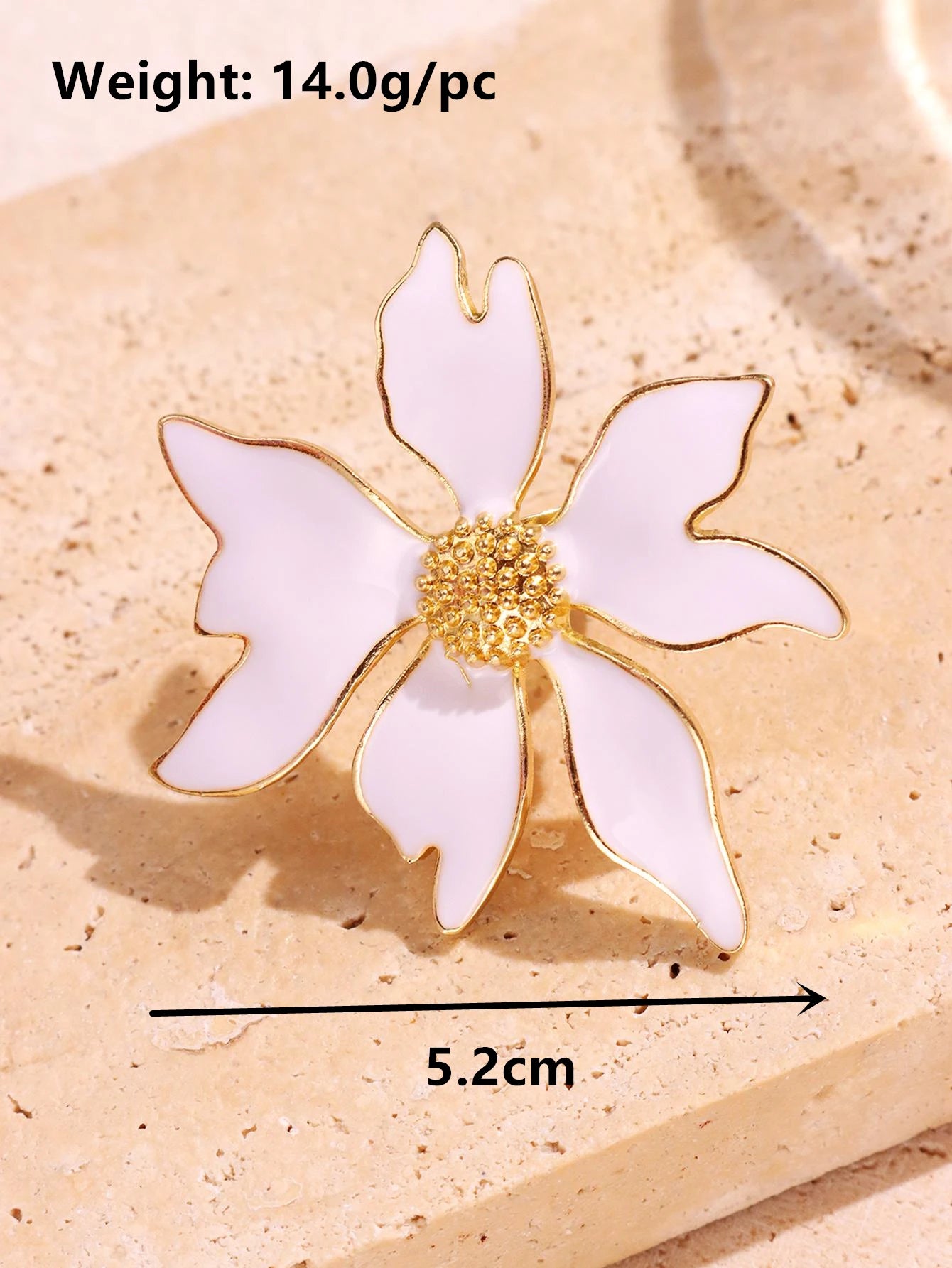 HUANZHI Exaggerated Metal White Drop Glazed Large Flower Ring for Women Girls Adjustable Romantic Wedding Party Jewelry Gifts