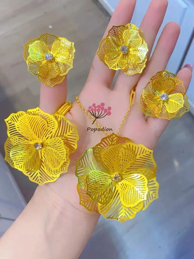 Dubai New 24K Gold-Plated Necklace, Earrings, Rings, and Bracelets Jewelry Set for Women – Perfect for Gifts, Weddings, and Parties.