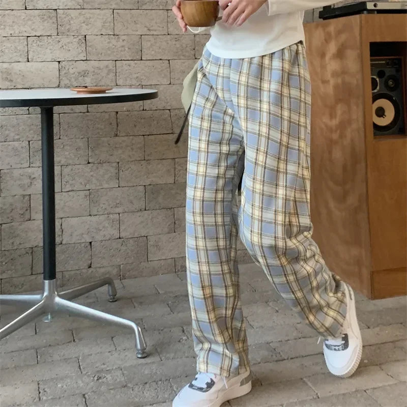 Fashion Warm Plush Pants Cashmere Thick Plaid Ladies Winter Casual Loose Wide-legged Pants Streetwear