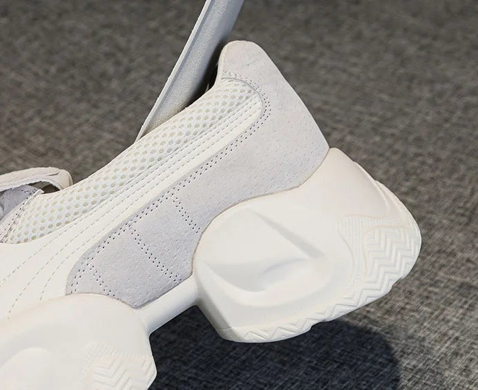 Fujin 7cm Air Mesh Platform Wedge Sneakers – Ladies' Comfy, High-Top, Genuine Leather, Summer Peep Toe, Lace-Up, Chunky Casual Shoes