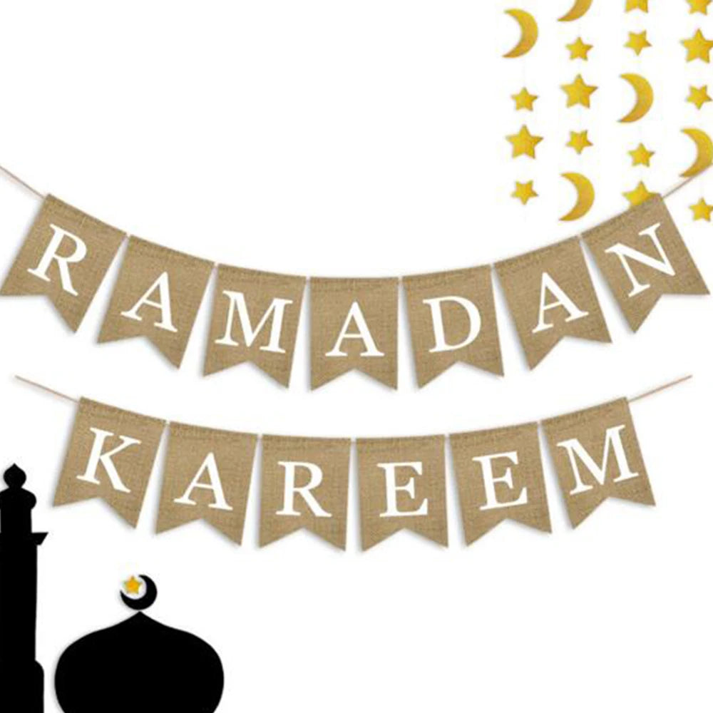 2 Pack Ramadan Kareem Banner Islamic Muslim Home Decoration 2025 Hanging Wall Party Supplies