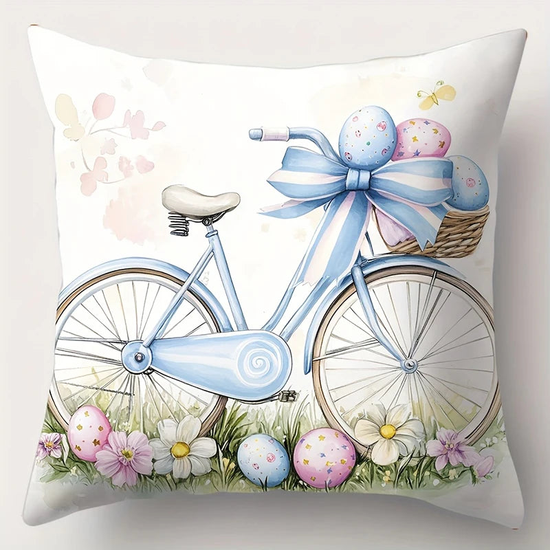 Easter celebration pillowcase modern style cute bunny eggs and floral print suitable for living room decoration