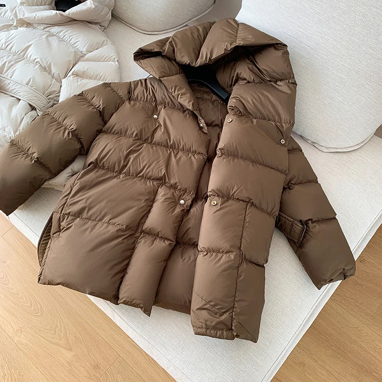 Women's Winter Jackets Ultra Light Warm Puffer Jacket With Belt Plus Size Hooded Female Jacket