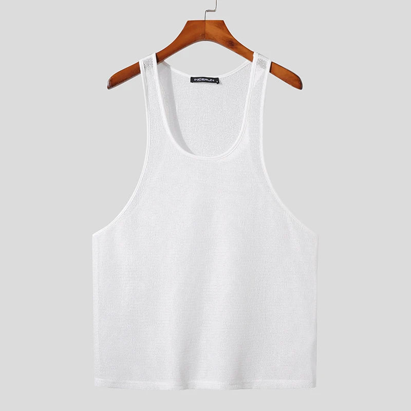 INCERUN Men’s Tank Tops – Mesh Transparent O-Neck Sleeveless Vests – Streetwear Summer Breathable Fashion 2024 – Available in Sizes S-5XL