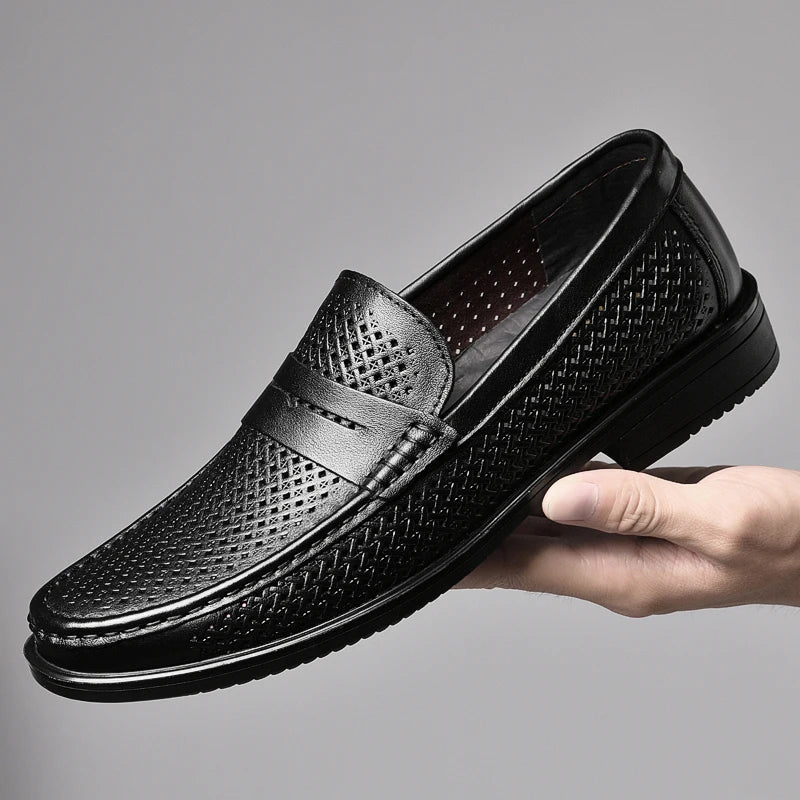 Italian Luxury Penny Men Shoes Male Business Loafers Moccasin Genuine Casual Flats Slip-On Walking Hollow Out Shoes
