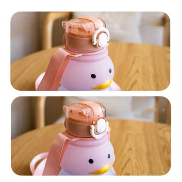 650ml Cute Water Bottle with Straw Portable Children's Kawaii Duck Kettle Summer Large Capacity Plastic Drinking Cup