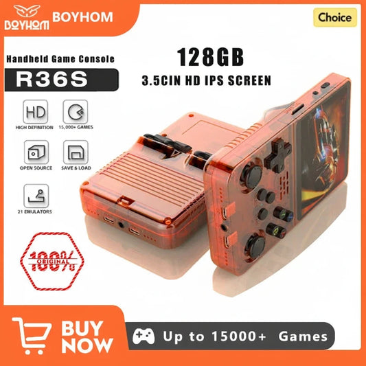 128GB R36S Handheld Retro Game Console – Open Source Linux System, 3.5" IPS Screen, Portable Pocket Gaming Player, Orange