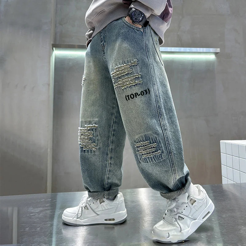 Autumn Boys' Loose Fit Jeans – Kids Baggy Denim Pants for Ages 4-14
