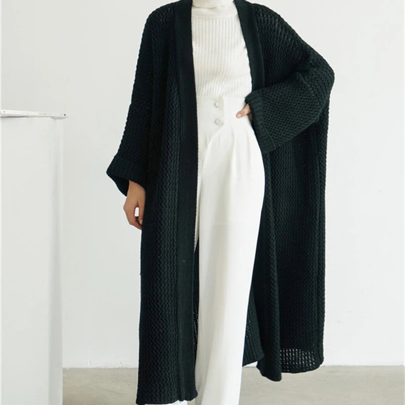 Women's Oversized Stretch Cardigan – Open Stitch Knit Sweater, Long Sleeve, Autumn Winter Fashion Coat"