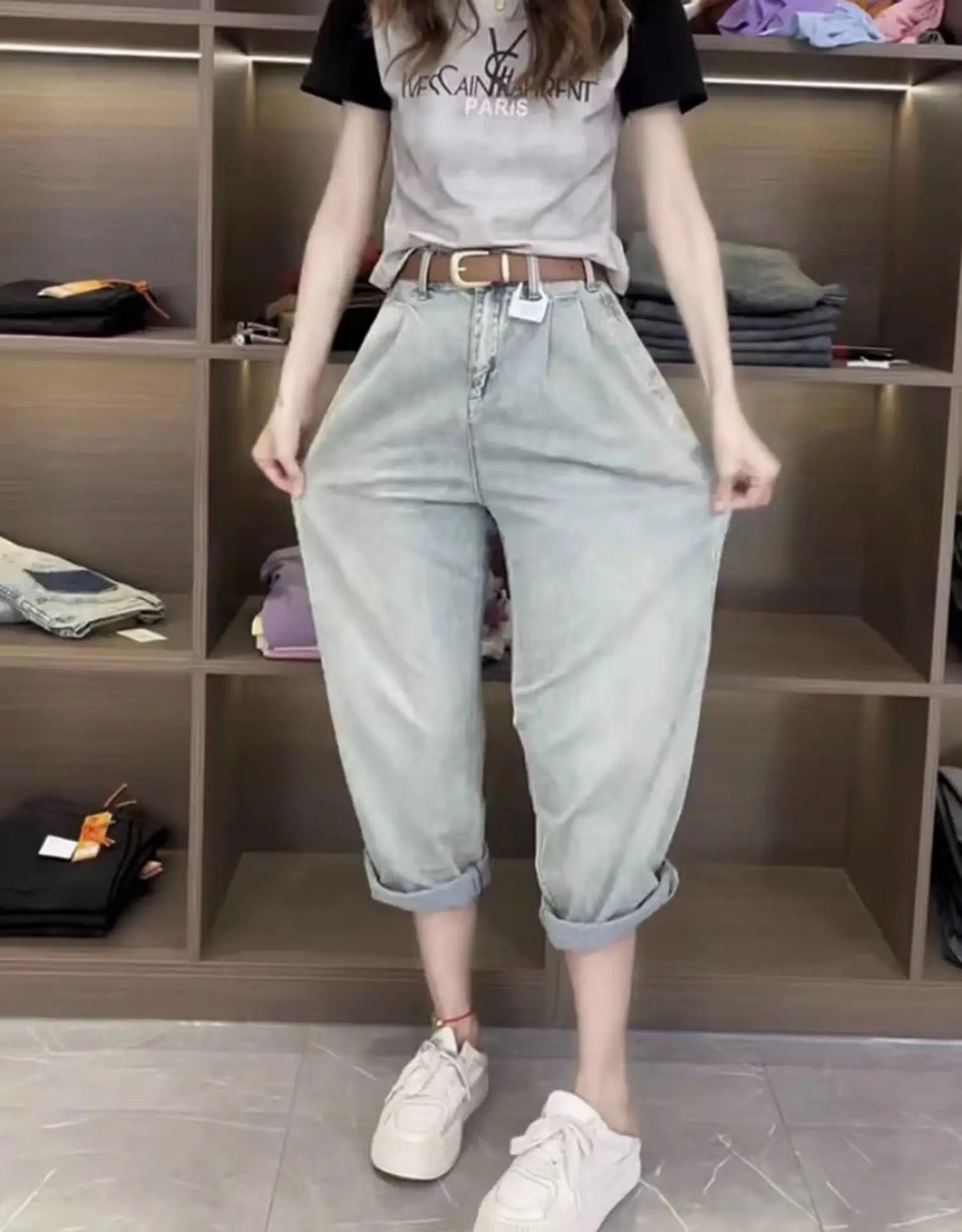 Y2K Harem women’s Jeans  Maxi High Baggy Elegant Bleached 2024 Norm core Fashion Ladies pants