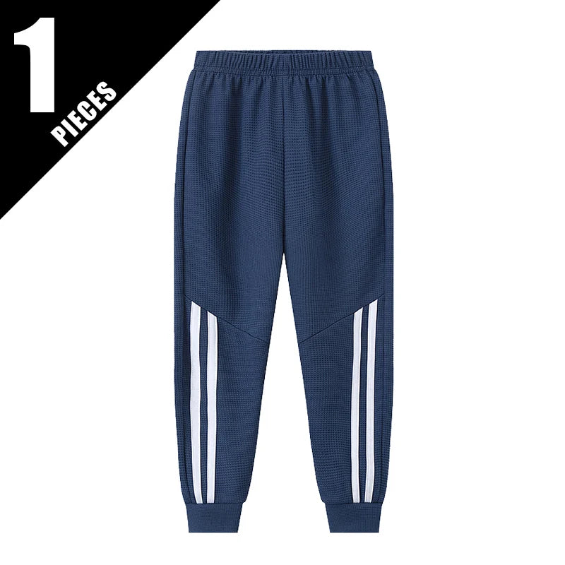 1/3-Piece Autumn & Winter Waffle Knit Sweatpants for Boys & Girls – Solid Color, Casual & Sporty