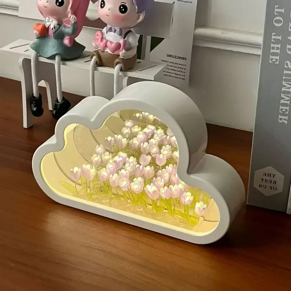 Handmade Artificial Tulip LED Night Light – DIY Transparent Cover Bedside Lamp | Home Decor & Ambient Lighting