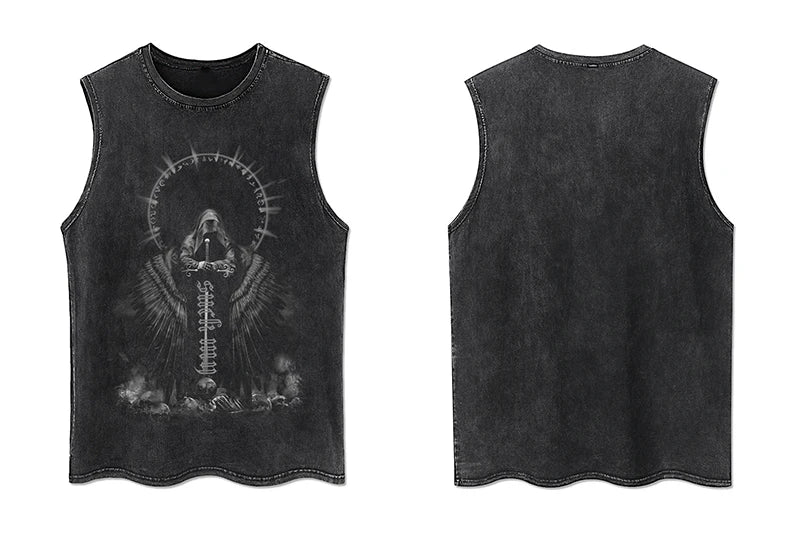 Y2K Tank Tops for Men and Women, 100% Cotton, Vintage Black Men's Clothing, Hip Hop Punk Rock Sleeveless T-shirts, Gothic Vests