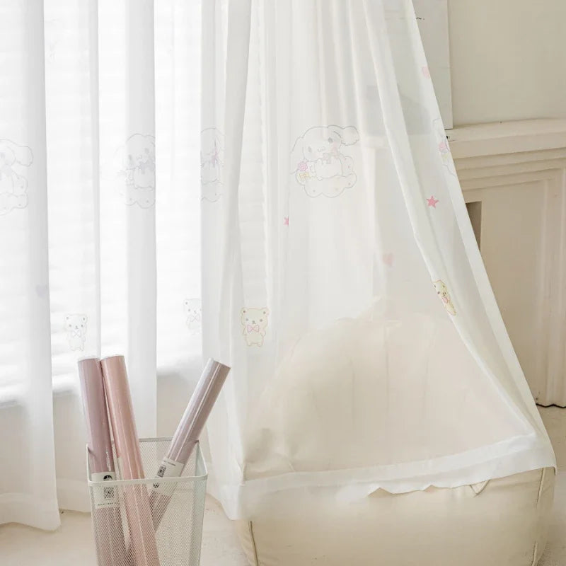 Modern Simple Playful Cartoon Printed Curtains Cute Little Dog Embroidery Blackout for Girls' Rooms Children's Rooms Curtains