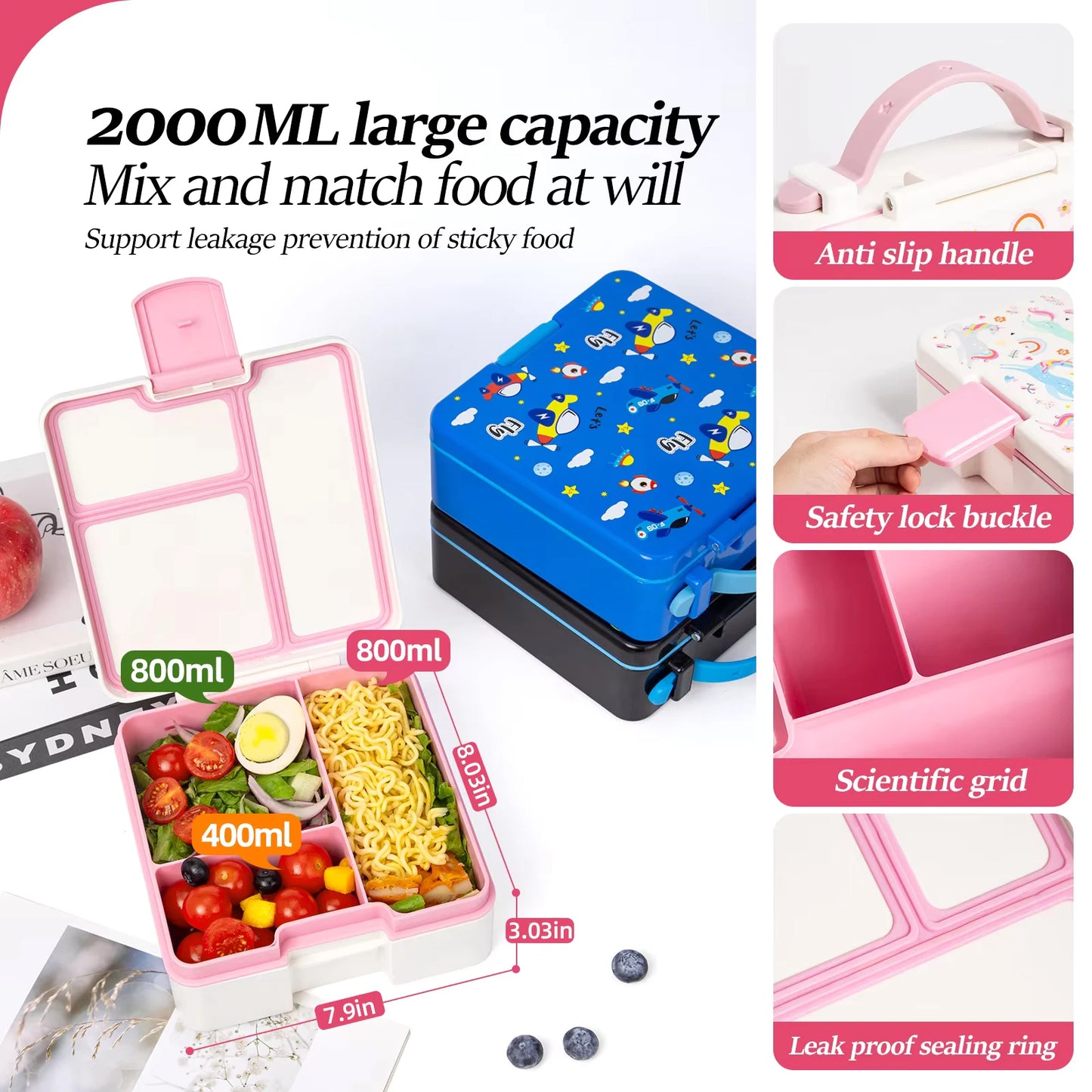 Adorable Leakproof Bento Lunch Box – Microwavable, Divided – For Kids, Teens, and Adults