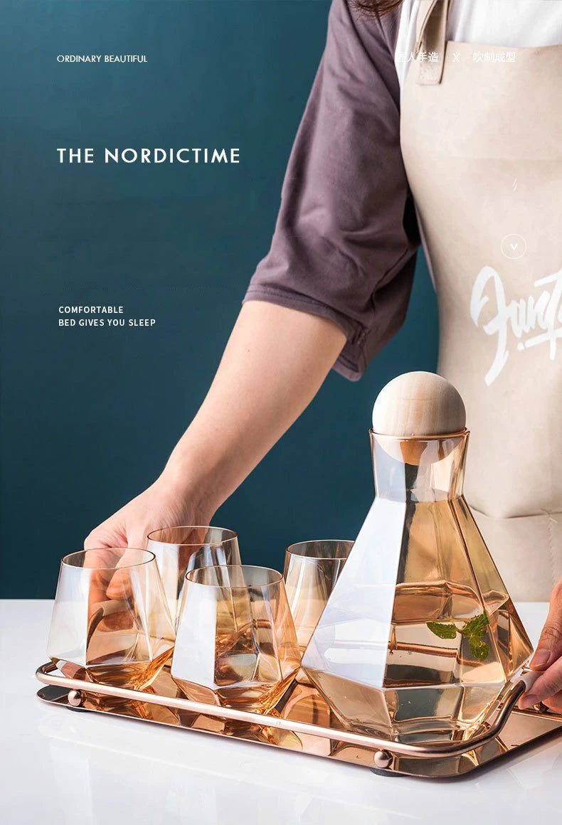 Nordic Creative Glass Diamond Hexagonal Juice Large-capacity Cold Water Bottle Drink Milk Beer Cup Dinner Plate Storage Tray