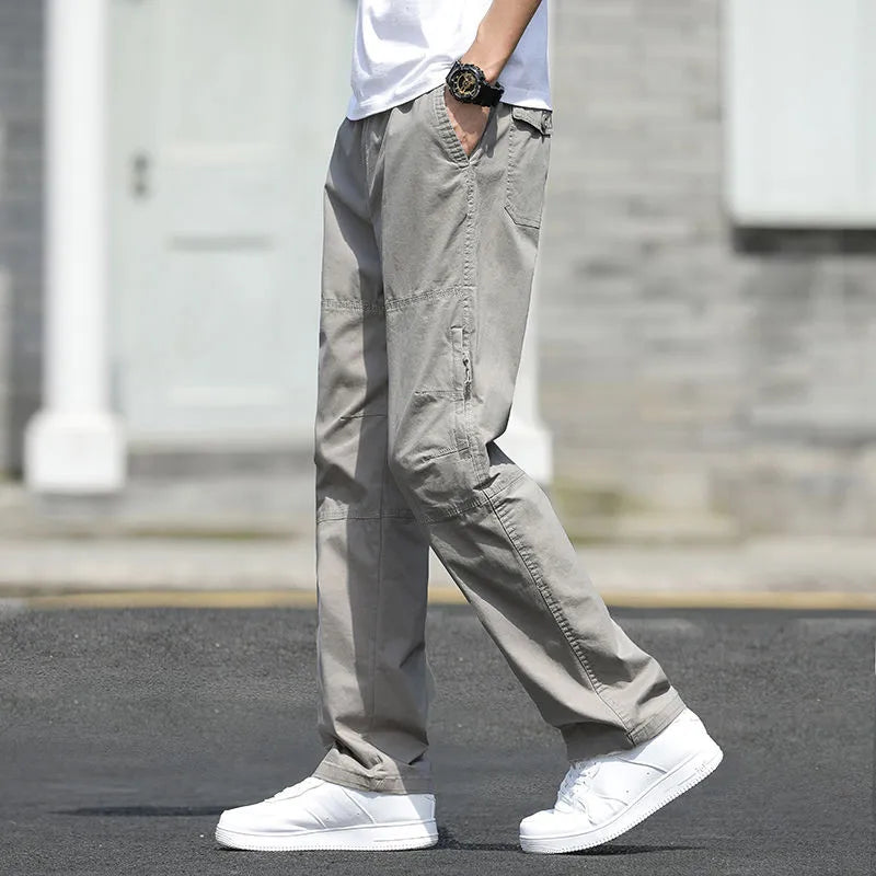 Men's Cargo Pants – Outdoor Casual Cotton Sweatpants, Lightweight and Comfortable, Multi-Pocket Work Style