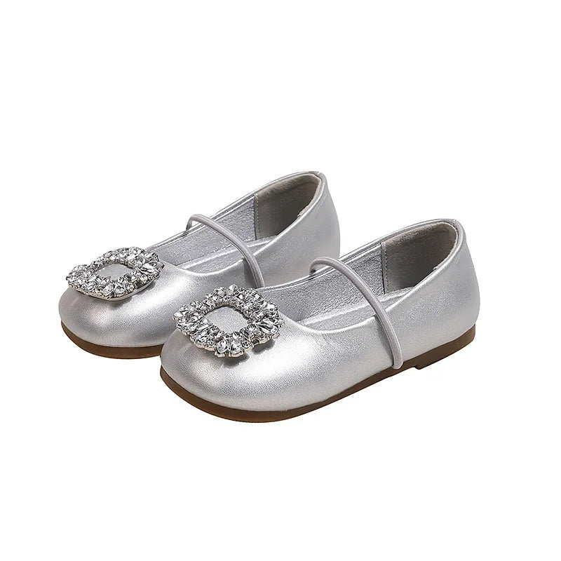 Girls' Fashion Oxford Flats – Spring/Autumn Slip-On PU Leather Shoes with Rhinestones – Silver, Black, Beige