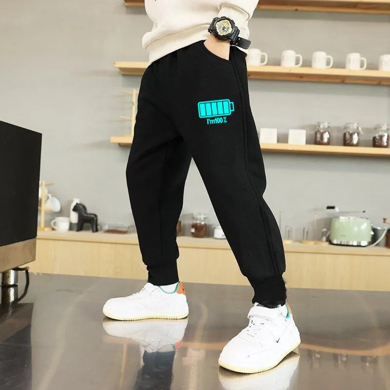 EnerGlow Kids’ Lightning Joggers – Soft Cotton Sports Trousers with Glow-In-The-Dark Print & Handy Side Pockets