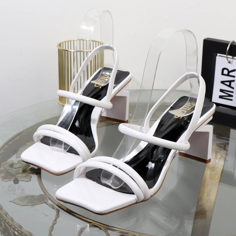 Plus Size Women's Sandals – Elegant Thick Square Heel with Elastic Band Bullet Points shoes