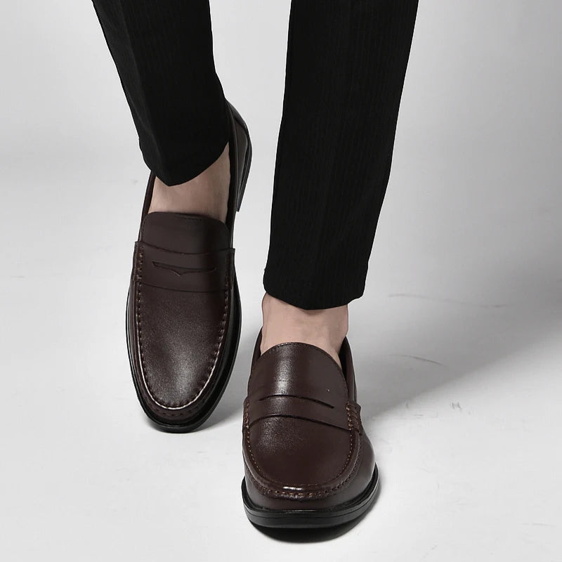 Italian Luxury Penny Men Shoes Male Business Loafers Moccasin Genuine Casual Flats Slip-On Walking Hollow Out Shoes
