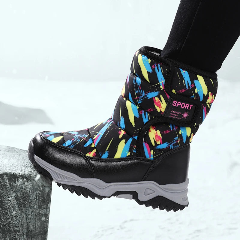Kids Winter Snow Boots – Warm Plush-Lined Waterproof Ankle Boots for Boys & Girls | Non-Slip Outdoor Footwear for Cold Weather