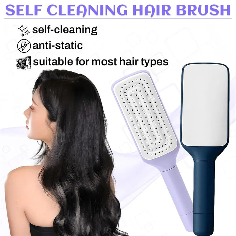 Exclusive Self-Cleaning Hairbrush with Retractable Bristles – Anti-Static Scalp Massager & Easy Hair Removal Comb