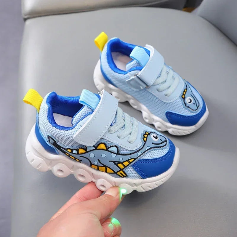 LED Light-Up Kids Sneakers – Breathable Mesh Cartoon Shoes for Boys & Girls