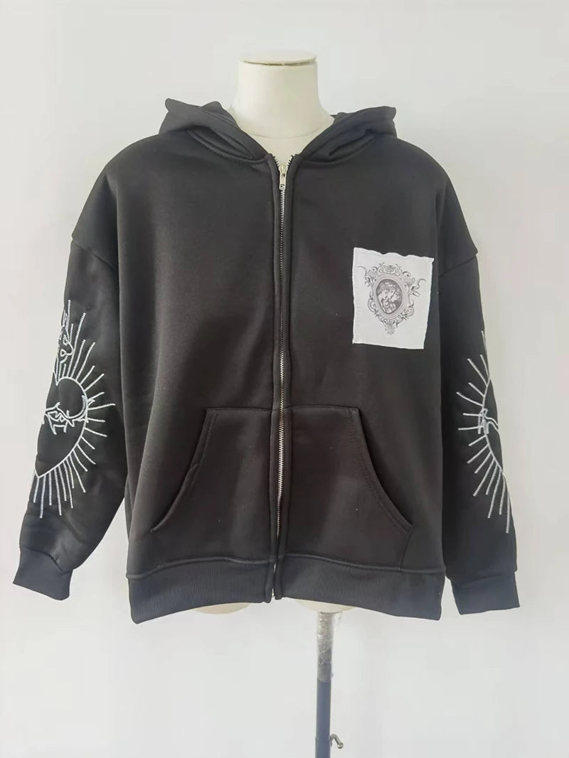 Korean Fashion Printed Short Hoodie – Versatile Zip-Up Cardigan Jacket for Men