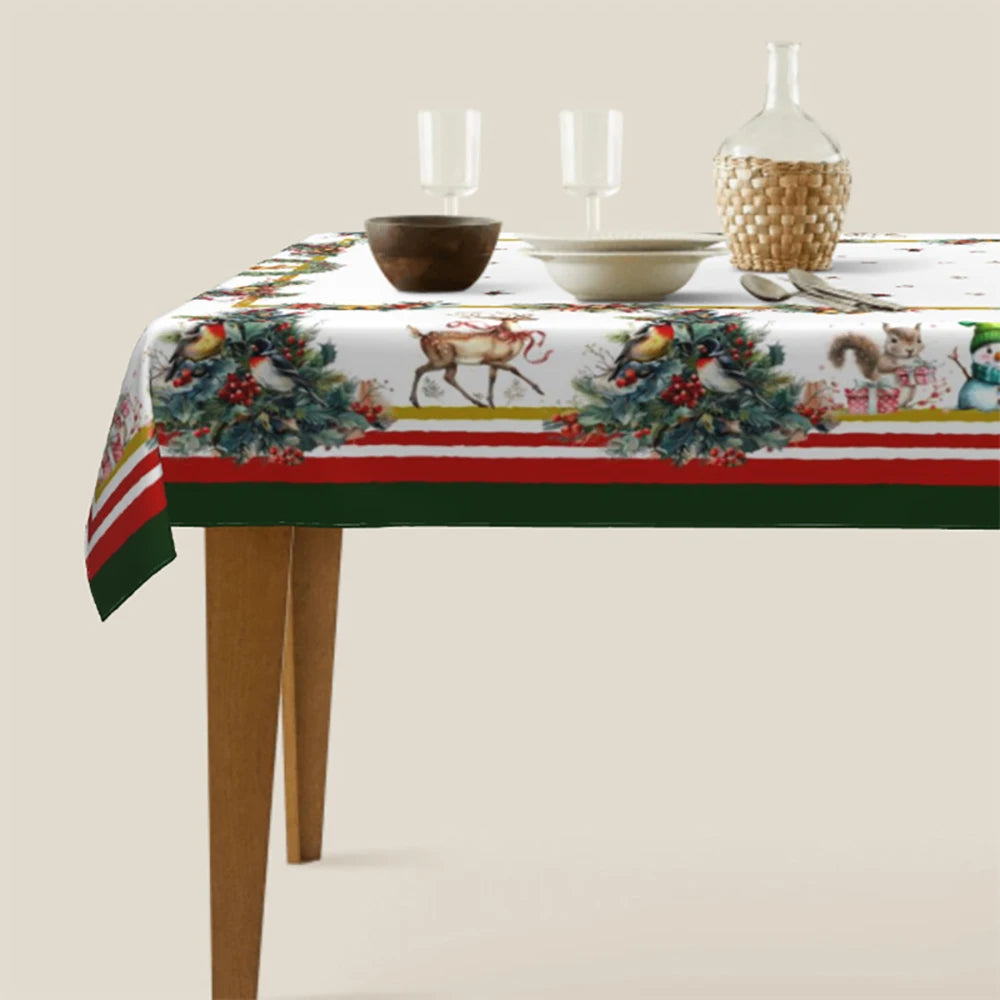 Waterproof & Oil-Proof Christmas Tablecloth – Elegant Round or Rectangular Holiday Decoration for Dining Tables