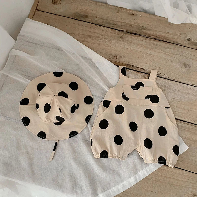 Baby Rompers Infant Girls Dot Overalls Toddler Summer Jumpsuit With Hat 2PCS Boys Clothes