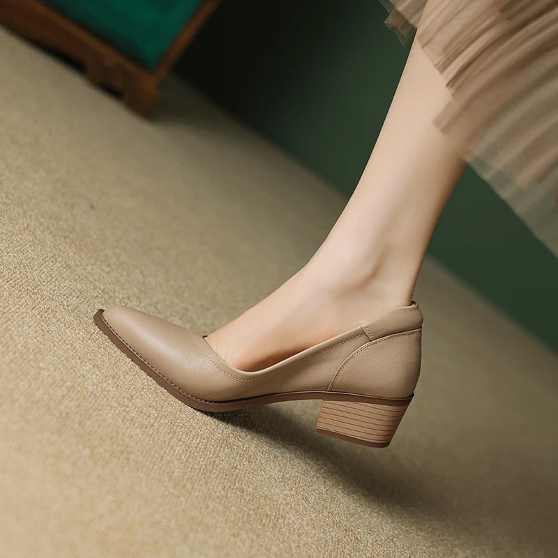 2024 New Women shoes Shallow Genuine Leather Made, Heels, Pointed Toe Summer Shoes