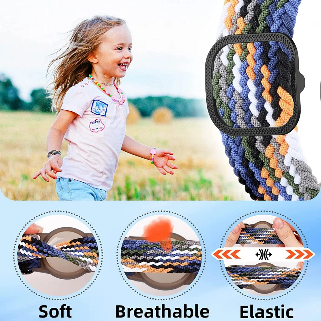 Bracelet for Kids AirTag, Nylon Stretch Braided AirTag Wristband, Protective Case GPS Tracker Holder, Watch Band for Toddlers and Children