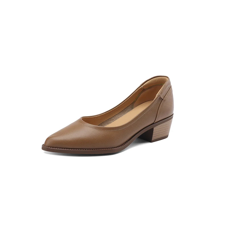2024 New Women shoes Shallow Genuine Leather Made, Heels, Pointed Toe Summer Shoes