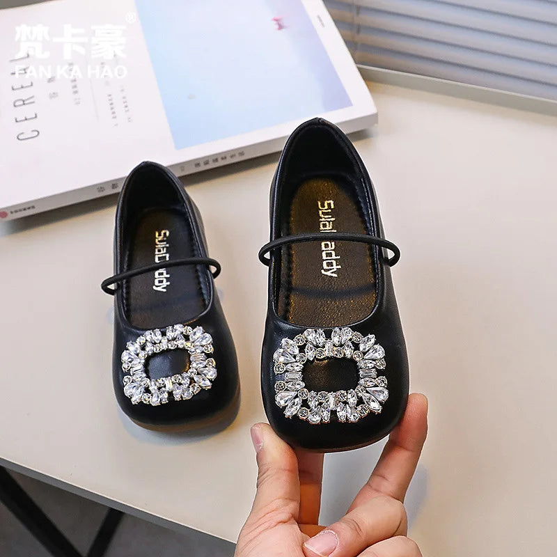 Girls' Fashion Oxford Flats – Spring/Autumn Slip-On PU Leather Shoes with Rhinestones – Silver, Black, Beige