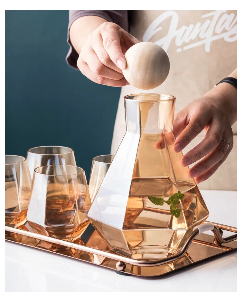 Nordic Creative Glass Diamond Hexagonal Juice Large-capacity Cold Water Bottle Drink Milk Beer Cup Dinner Plate Storage Tray