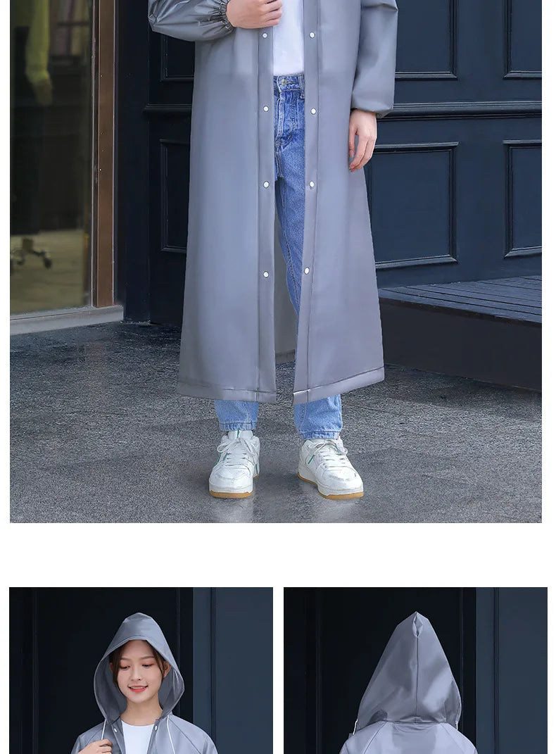 Unisex Long Waterproof Raincoat with Hood – Lightweight EVA Rain Poncho for Adults, Travel, Camping, and Fishing