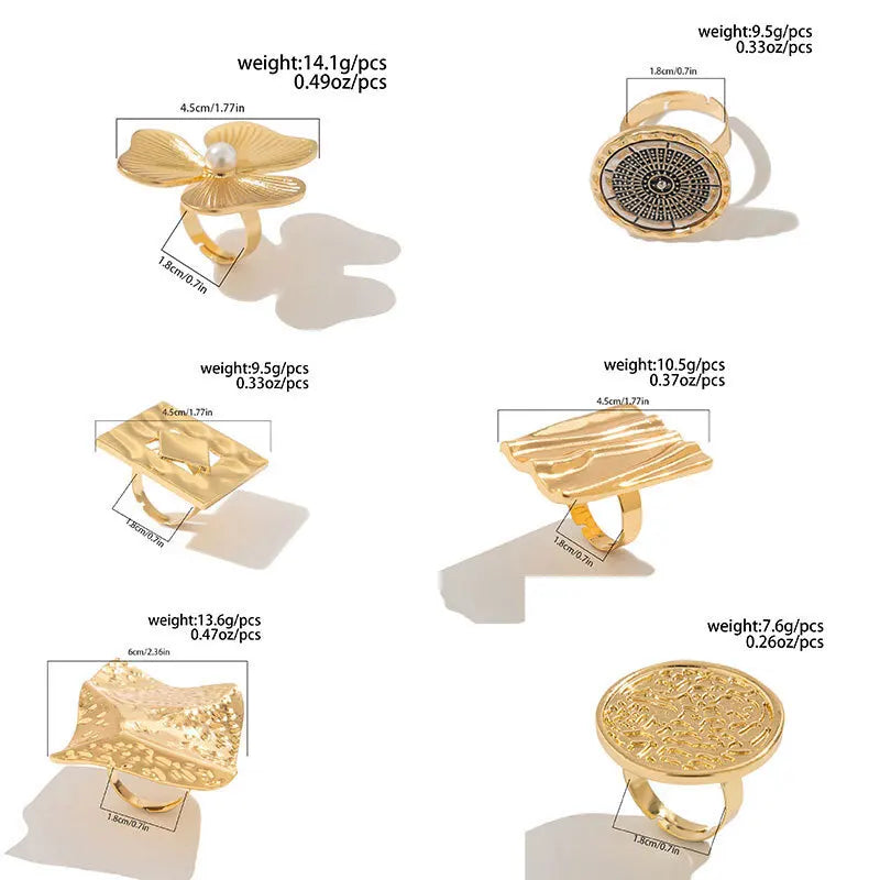 SHIXIN Creative Irregular Geometric Square Round Open Ring for Women Hip Hop Gold Color Adjustable Ring Finger Jewelry 2025 New