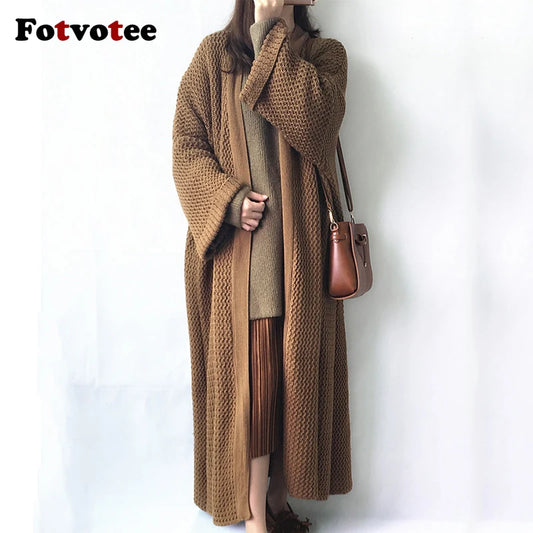 Women's Oversized Stretch Cardigan – Open Stitch Knit Sweater, Long Sleeve, Autumn Winter Fashion Coat"