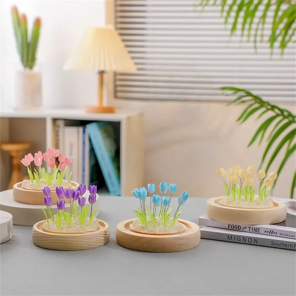 Handmade Artificial Tulip LED Night Light – DIY Transparent Cover Bedside Lamp | Home Decor & Ambient Lighting