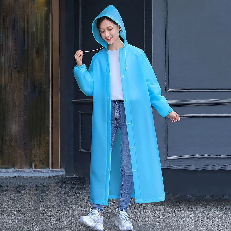 Unisex Long Waterproof Raincoat with Hood – Lightweight EVA Rain Poncho for Adults, Travel, Camping, and Fishing