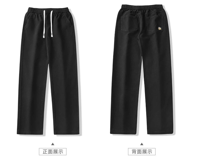HIQOR Men's Casual Jogger Pants – Loose Straight-Leg Cotton Vintage Cargo Trousers, Solid Color Streetwear