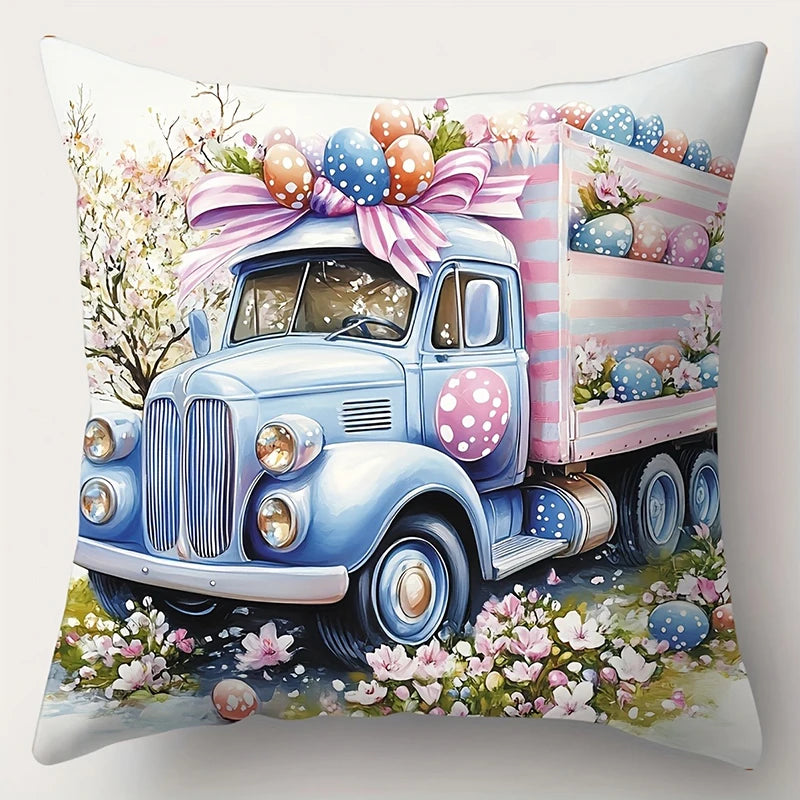Easter celebration pillowcase modern style cute bunny eggs and floral print suitable for living room decoration