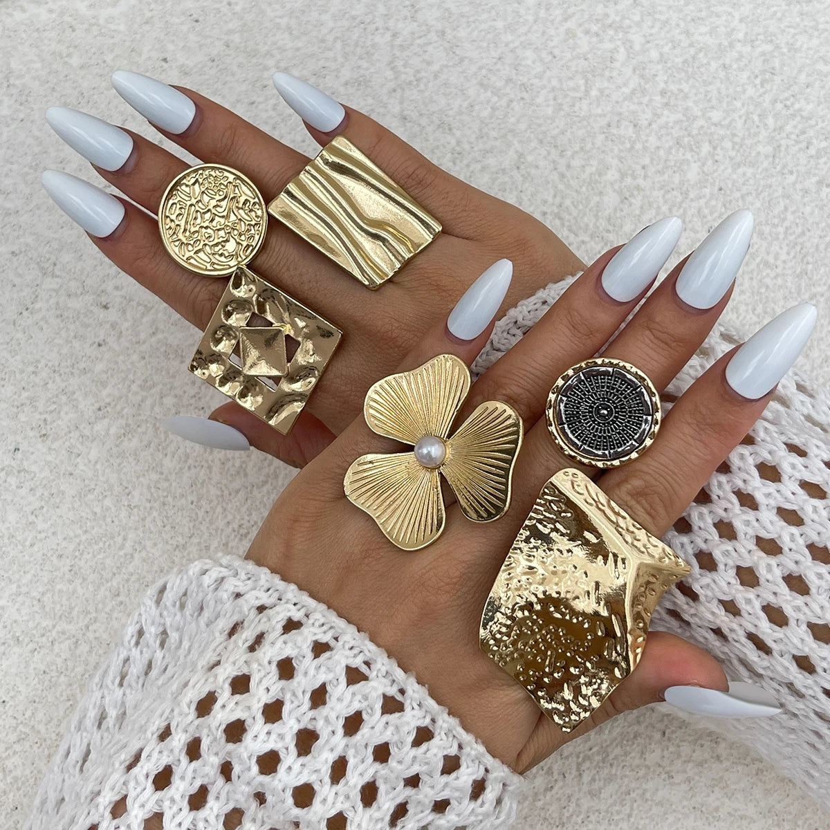 SHIXIN Creative Irregular Geometric Square Round Open Ring for Women Hip Hop Gold Color Adjustable Ring Finger Jewelry 2025 New